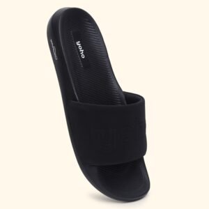 YOHO Oura Sliders for Men | Feather-Light EVA Sole | Durable PU Upper | Soft Lycra Lining | Cushioned Everyday Wear | Minimal Branding | Water-Resistant Design